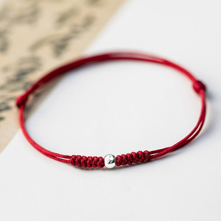 Braccialetto intrecciato sottile in argento sterling 925 Buddha Stones perline portafortuna, filo rosso. - Perla rotonda - Rosso scuro (circonferenza del polso 14-18 cm) - image 14