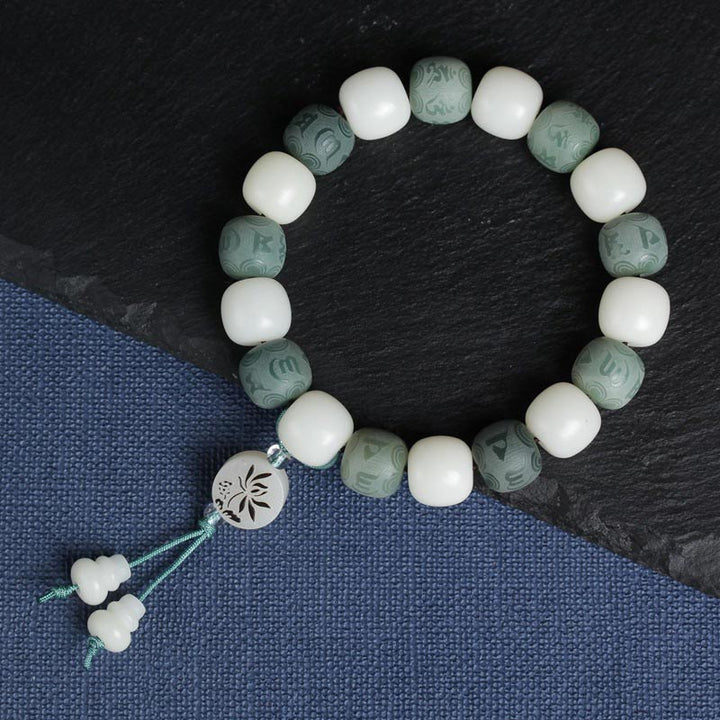 Buddha Stones Braccialetto di protezione delle sei vere parole di Bodhi bianco - image 3