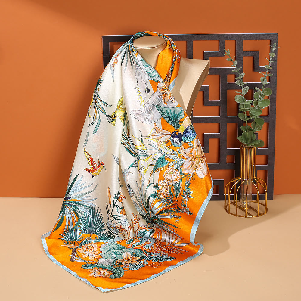 Sciarpa per capelli al collo in seta di gelso al 100%, motivo: Buddha Stones , scena pastorale, mongolfiera, fiori primaverili - Fiori Uccelli - image 34