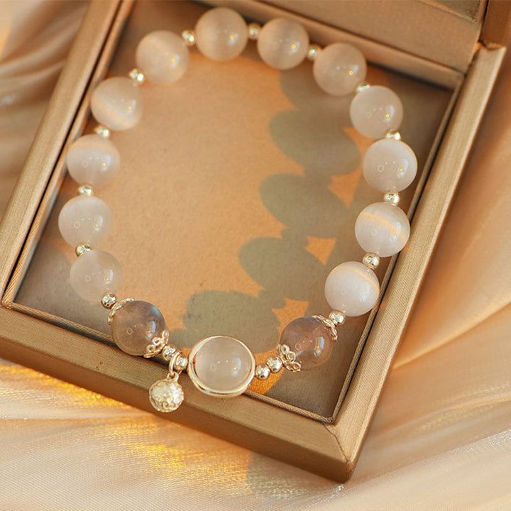 Braccialetto di supporto dell'amore con pietra di luna e occhio di gatto in argento sterling 925 Buddha Stones