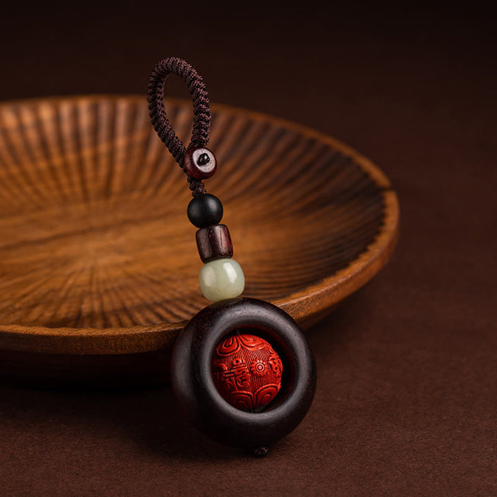 Buddha Stones Tibet Om Mani Padme Hum PiXiu Moneta di rame Piccola foglia Sandalo rosso Cinabro Protezione Portachiavi