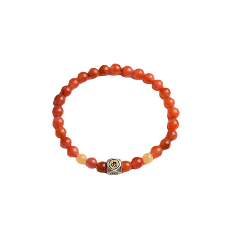Buddha Stones 925 Sterling Silver Zodiaco Cinese Buddha Natale Amuleto Agata Rossa Ambra Bracciale Autoaccettazione