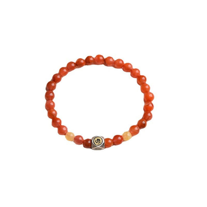 Buddha Stones 925 Sterling Silver Zodiaco Cinese Buddha Natale Amuleto Agata Rossa Ambra Bracciale Autoaccettazione