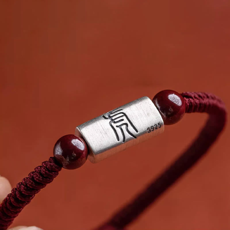 Braccialetto in corda di cinabro con 12 segni zodiacali cinesi in argento sterling 925 Buddha Stones