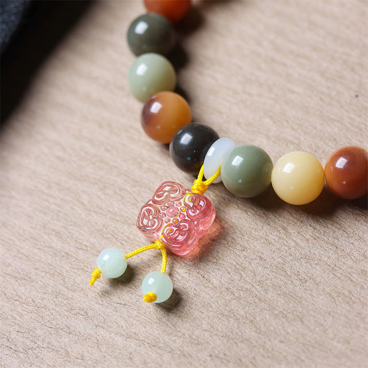 Braccialetto della pace con ciondolo in vetro Liuli con semi di Bodhi multicolore sfumato naturale Buddha Stones
