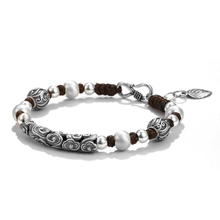 Braccialetto di corda di ricchezza con nuvola di buon auspicio in argento sterling 999 fatto a mano in rame Buddha Stones in Tibet