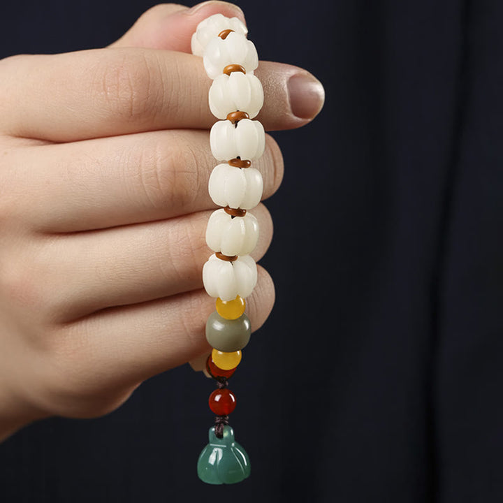 Braccialetto di perline di zucca incise con semi di Bodhi naturale, agata rossa, Bodhi Calm Harmony, Lotus