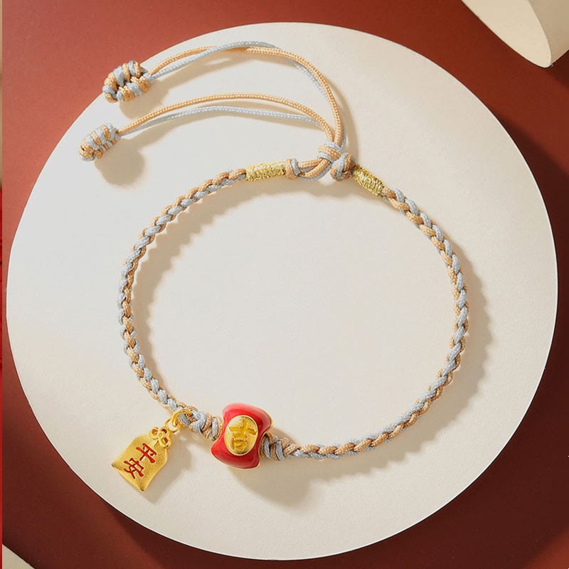 Braccialetto intrecciato con corda di benedizione cinese di buon auspicio fatto a mano in argento sterling 925 Buddha Stones