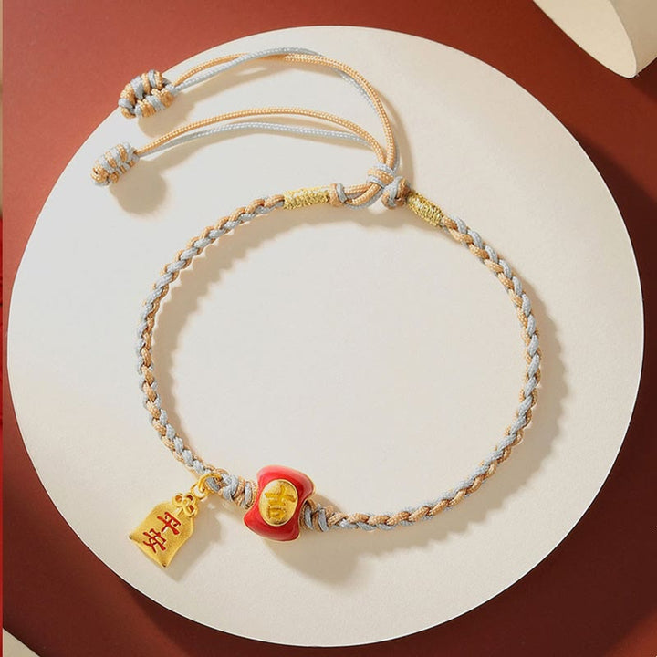 Braccialetto intrecciato con corda di benedizione cinese di buon auspicio fatto a mano in argento sterling 925 Buddha Stones