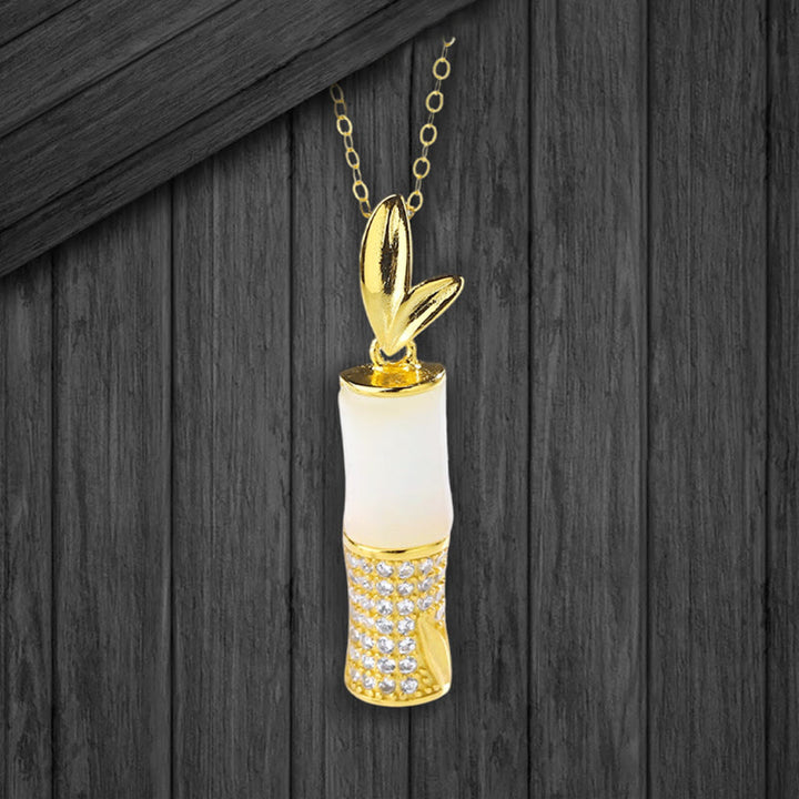 Collana con ciondolo in argento sterling 925 Buddha Stones, giada bianca Hetian e bambù, felicità