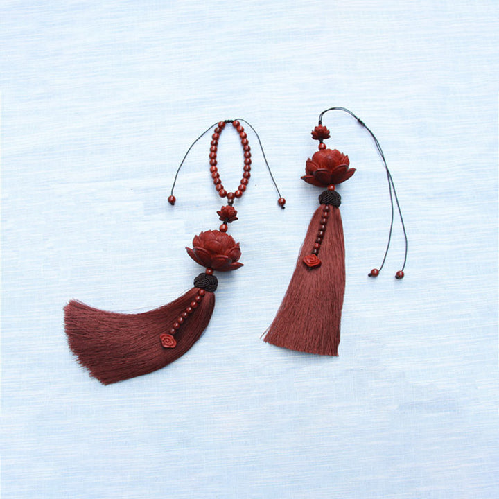 Buddha Stones Tibetano Piccola Foglia Sandalo Rosso Loto Fortuna Protezione Nappa Decorazione - image 10