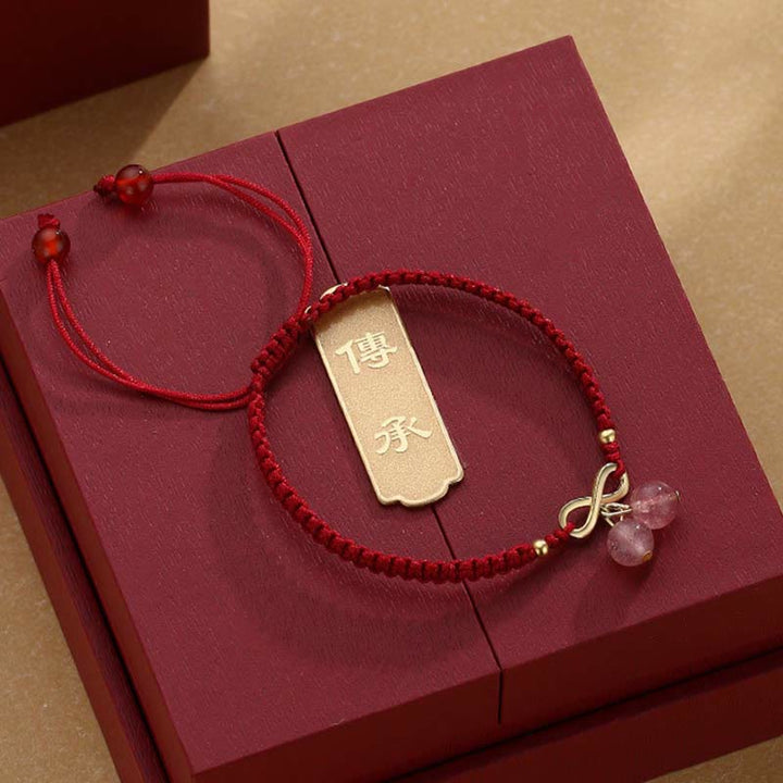 Braccialetto intrecciato con corda rossa, cristallo di quarzo fragola, nodo infinito, guarigione dell'amore, Buddha Stones