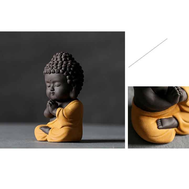 Buddha Stones Piccolo Buddha Serenity Argilla Viola Decorazione della scrivania di casa