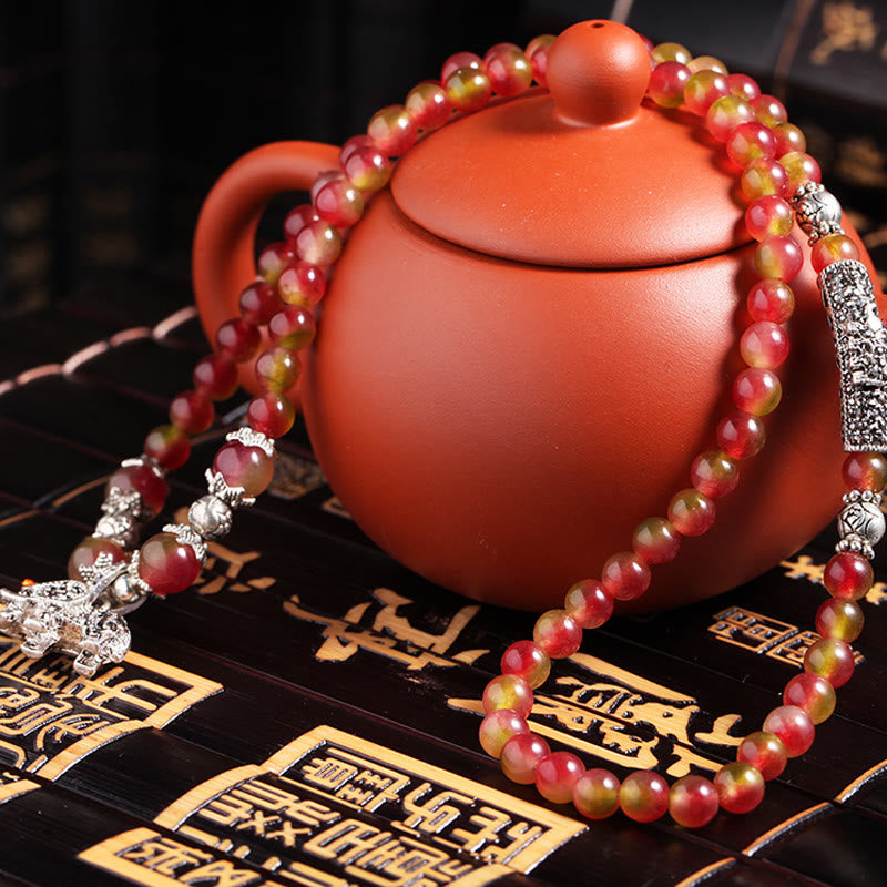 Braccialetto Buddha Stones Natural Watermelon Tormalina PiXiu Elephant Positive Triple Wrap