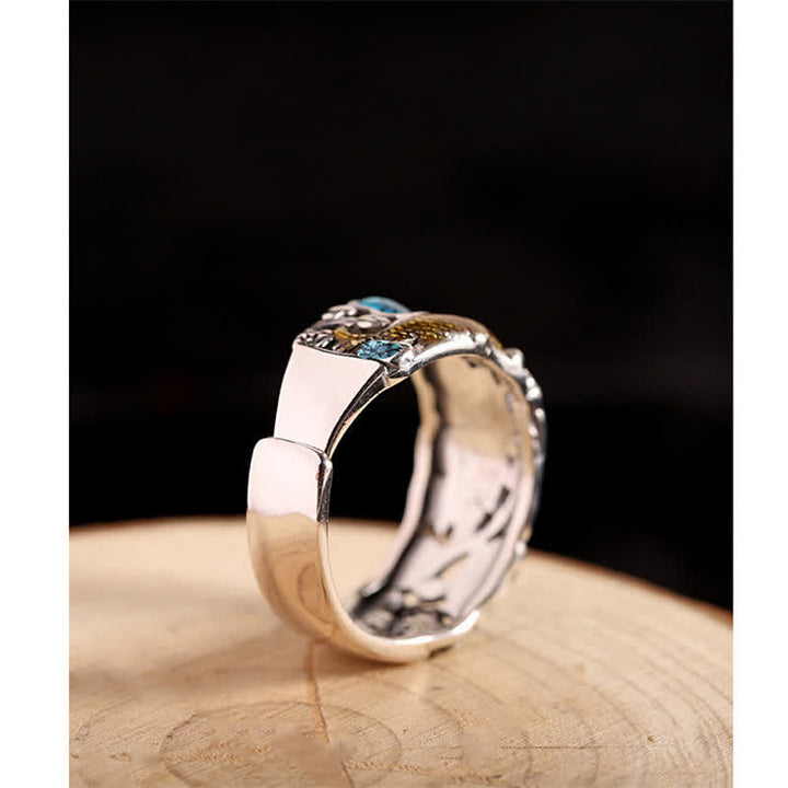 Anello Buddha Stones 925 Sterling Silver Lotus Koi Fish Enlightenment
