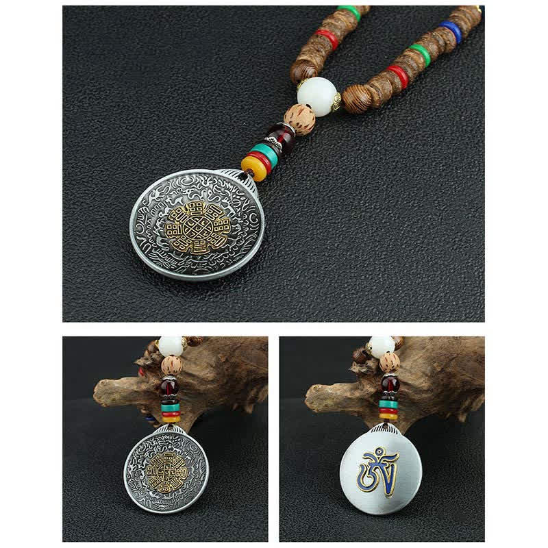 Buddha Stones Tibetano Om Mani Padme Hum Ruota della Preghiera Rotazione Vajra Collana Pendente in Legno - image 26