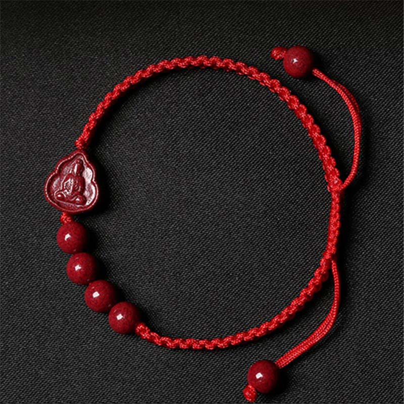 Bracciale con cordino di benedizione Buddha Stones che ride Buddha Avalokitesvara cinabro - Rosso (circonferenza polso 14-20 cm) - image 0