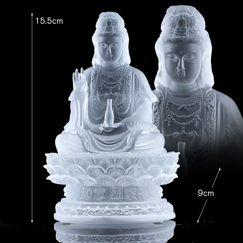 Buddha Stones Kwan Yin Avalokitesvara Figurina fatta a mano Liuli Cristallo Pezzo d'arte Statua della ricchezza Offerta per la casa Decorazione - 15,5 cm Bianco - image 9