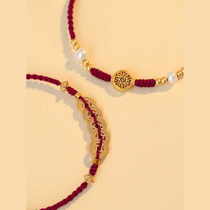 Braccialetto intrecciato con monete di rame, albero della fortuna, forza e Buddha Stones