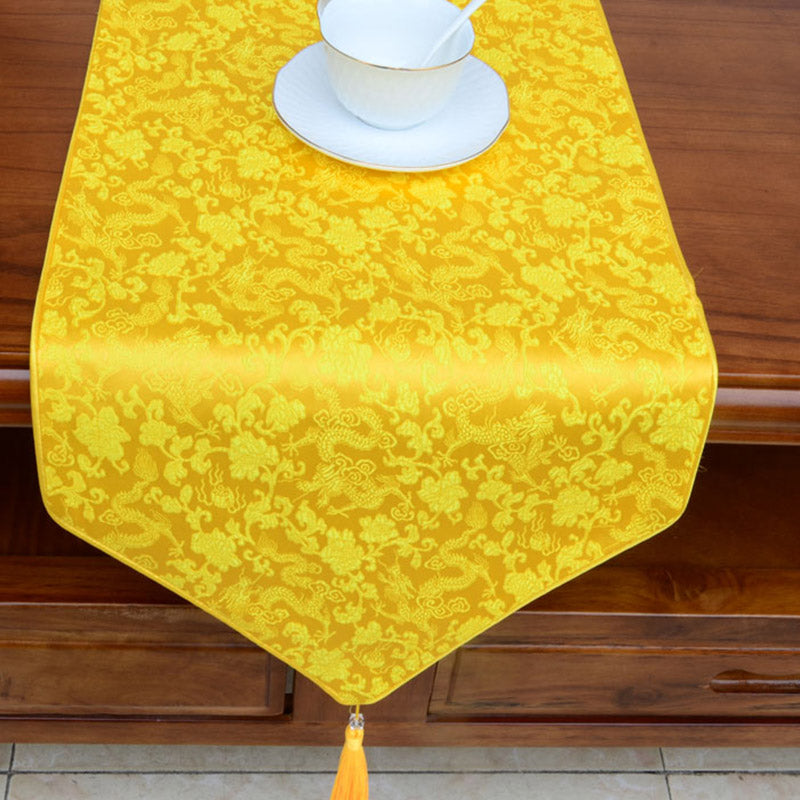 Preghiera Altare Fiore Vajra Drago Modello Tibetano Simboli di Buon Auspicio Nappe Jacquard Runner da Tavolo