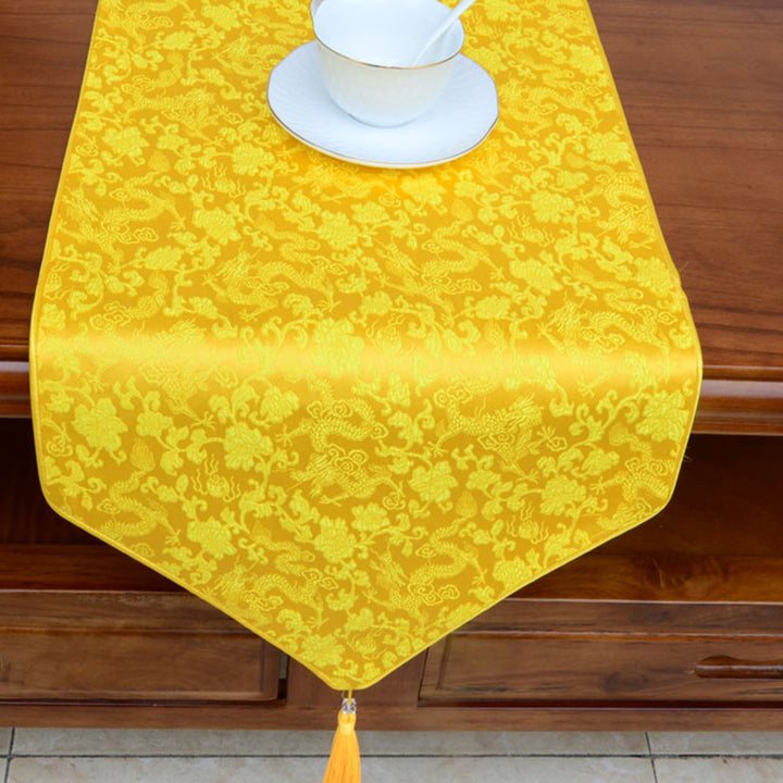 Preghiera Altare Fiore Vajra Drago Modello Tibetano Simboli di Buon Auspicio Nappe Jacquard Runner da Tavolo