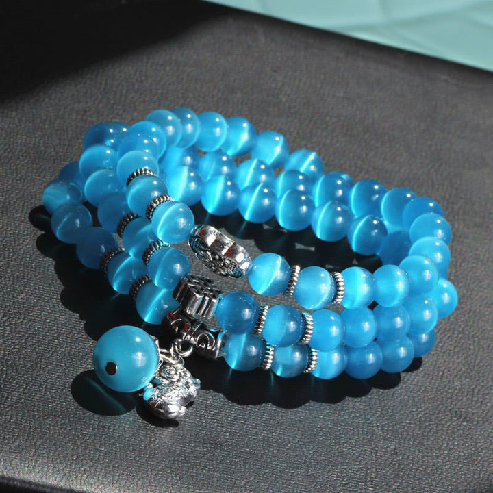 Braccialetto triplo avvolgente con supporto PiXiu Cat Eye Buddha Stones