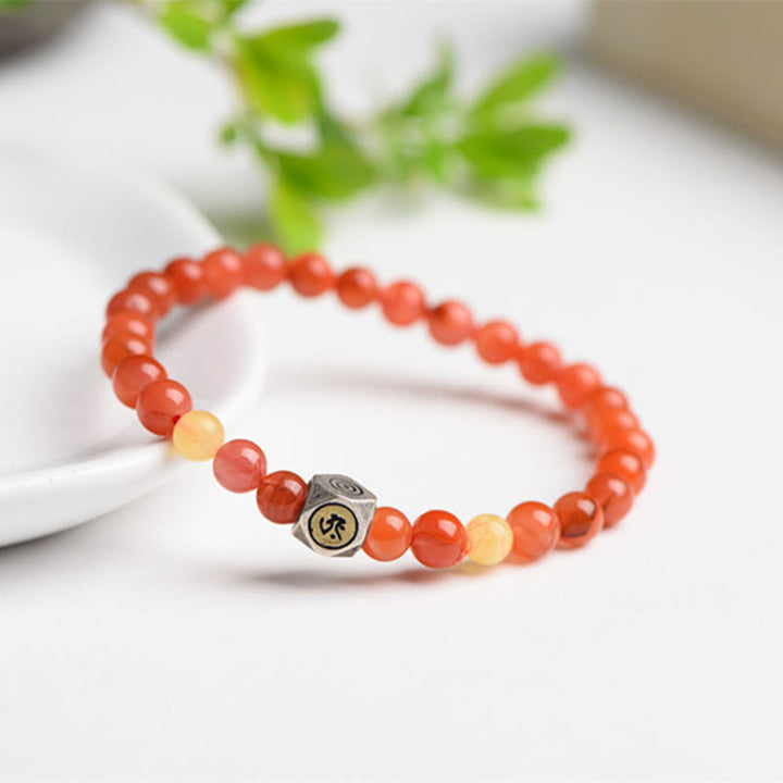Buddha Stones 925 Sterling Silver Zodiaco Cinese Buddha Natale Amuleto Agata Rossa Ambra Bracciale Autoaccettazione