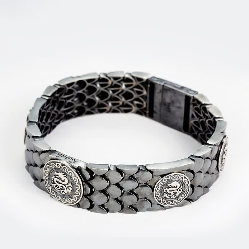 Buddha Stones 925 Sterling Silver Dragon Scales Bracciale Fortuna Successo