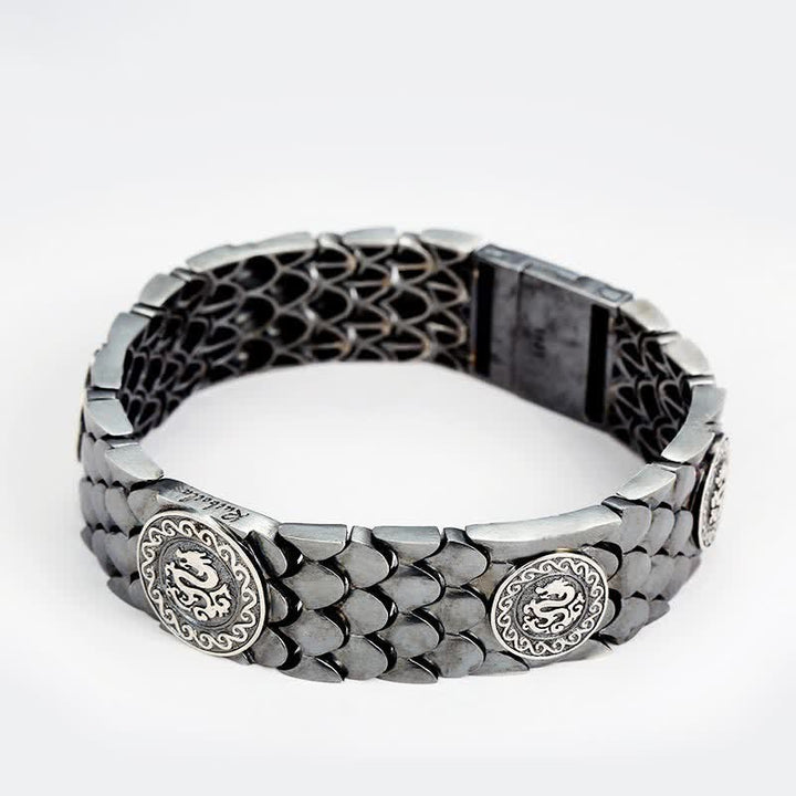 Buddha Stones 925 Sterling Silver Dragon Scales Bracciale Fortuna Successo