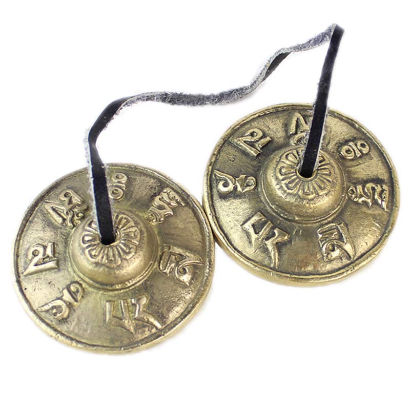 Buddha Stones Campana tibetana Tingsha Sei parole vere Drago Rame Bilancia Decorazione con borsa