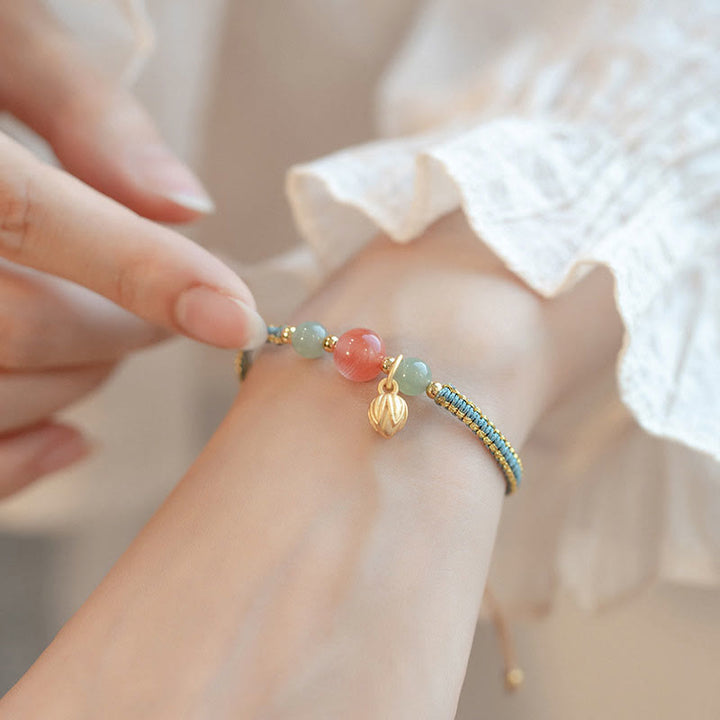 Braccialetto Buddha Stones Red Agate Jade Lotus Confidence Calm String