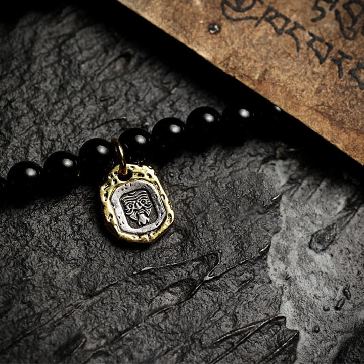 Buddha Stones Tibetano 108 Perle Mala Onice Nero Perle Occhio di Tigre Nove Palazzi Braccialetto di Protezione Bagua