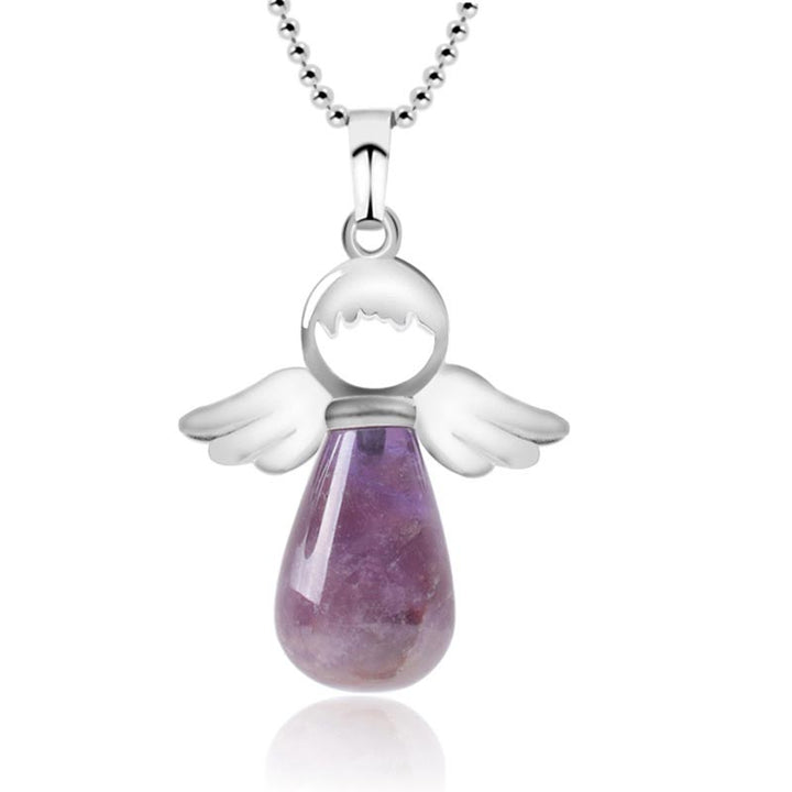 Collana con ciondolo portafortuna in cristallo naturale con piccole ali d'angelo Buddha Stones