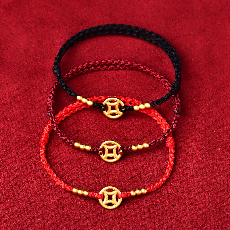 Braccialetto alla caviglia con corda intrecciata in rame con pietre Buddha Stones e moneta