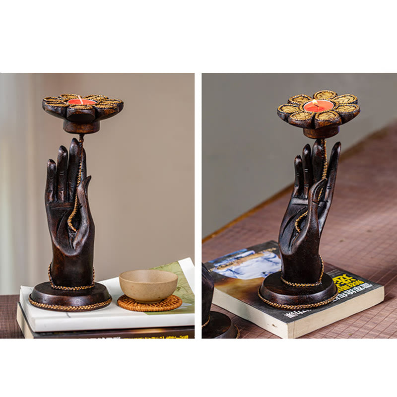 Portacandele in legno con motivo a mano, motivo a Buddha Stones , decorazione per la casa