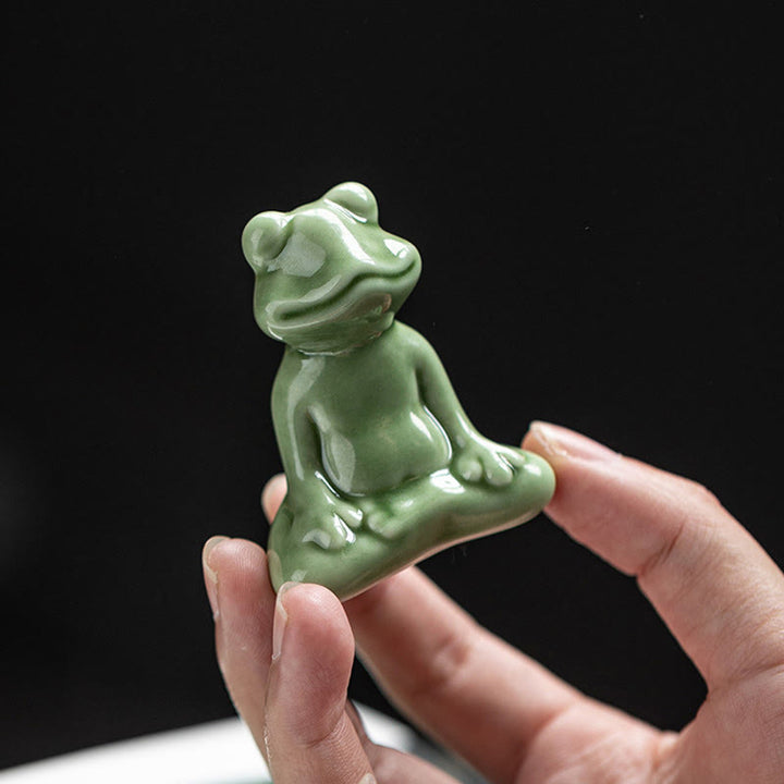 Buddha Stones Mini Piccolo Meditazione Loto Riposo Rana Ceramica Ricchezza Fortuna Casa Tè Animale Domestico Figurina Decorazione