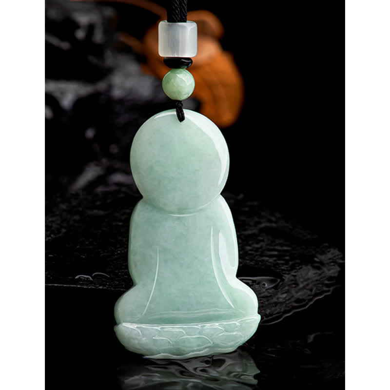 Buddha Stones Amitabha Buddha Amuleto di Giada Collana di Corda della Compassione