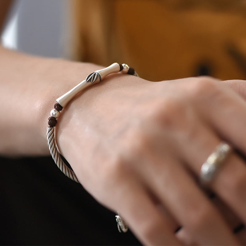 Bracciale Buddha Stones 999 Sterling Silver Bamboo Pattern Cicada Luck Wealth