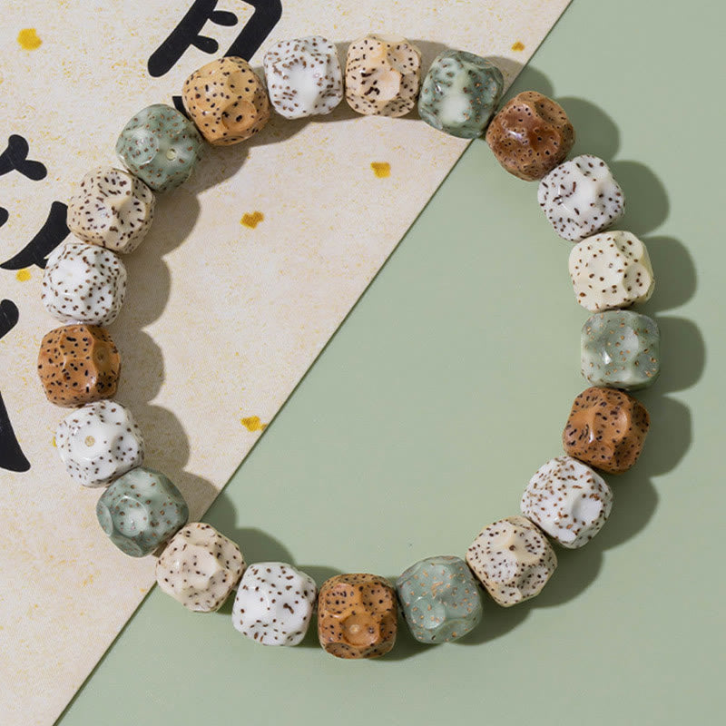 Braccialetto di ricchezza di auspici Buddha Stones Natural Colorful Bodhi Seed