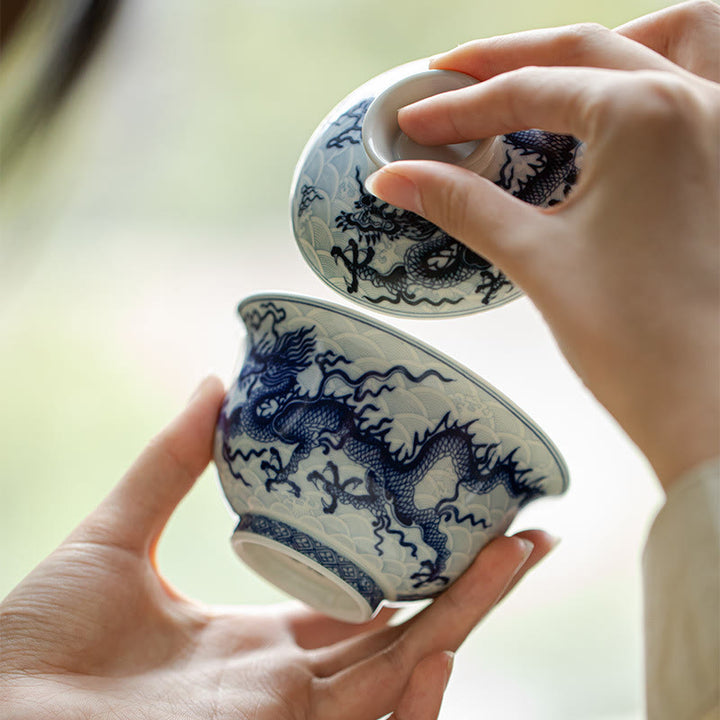 Tazze da tè in ceramica con motivo drago blu Buddha Stones Kung Fu