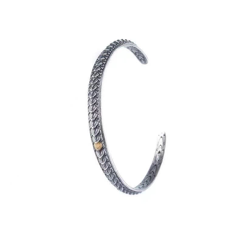 Bracciale rigido con motivo a squame di drago vintage Buddha Stones Luck Wealth Cuff