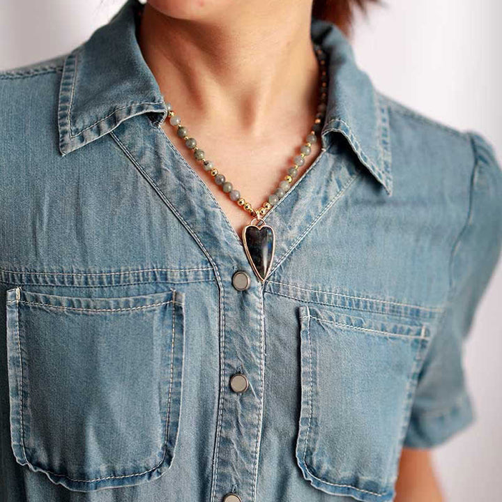 Buddha Stones Labradorite Supporto Guarigione Collana di Perline Ciondolo - image 2