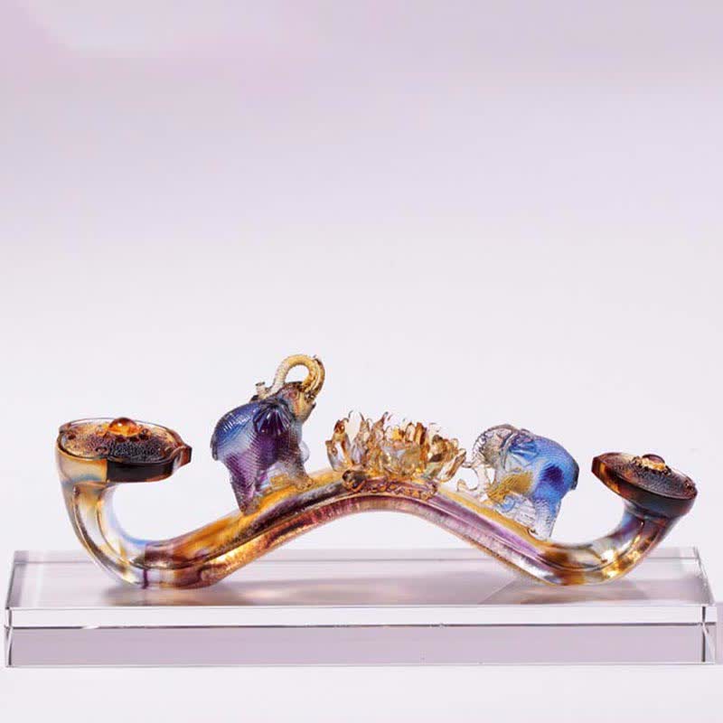 Pezzo d'arte in cristallo Liuli Ruyi fatto a mano, decorazione per la casa con elefante e base in cristallo - image 1