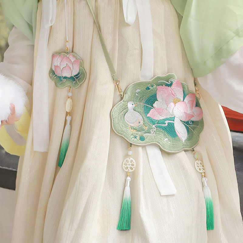 Buddha Stones Fortuna Ricamo Loto Koi Pesce Coniglio Fiore Borsa Hanfu Borsa a Tracolla Borsa a Tracolla - image 3
