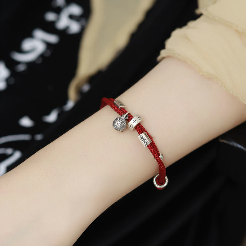 Bracciale intrecciato a mano Buddha Stones 925 Sterling Silver Gold con pesce Koi che ingoia la bestia