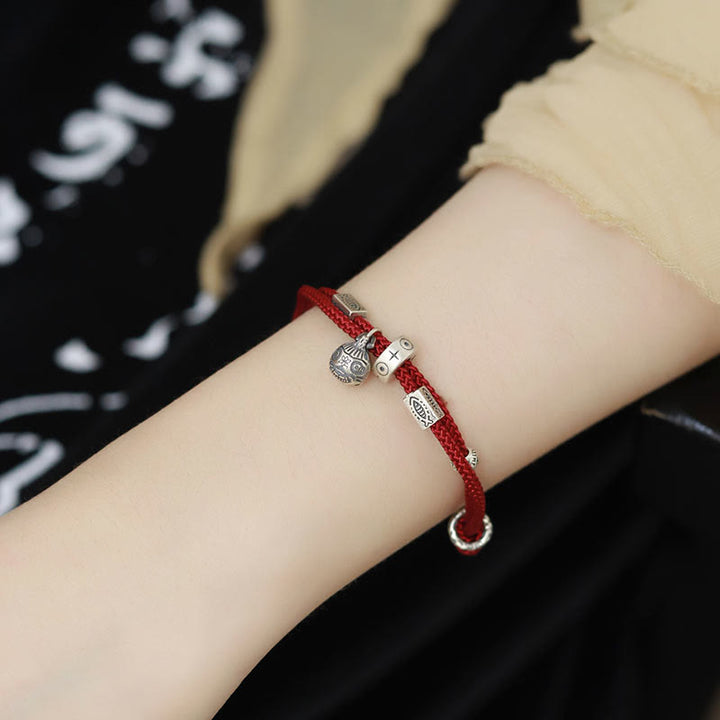 Bracciale intrecciato a mano Buddha Stones 925 Sterling Silver Gold con pesce Koi che ingoia la bestia