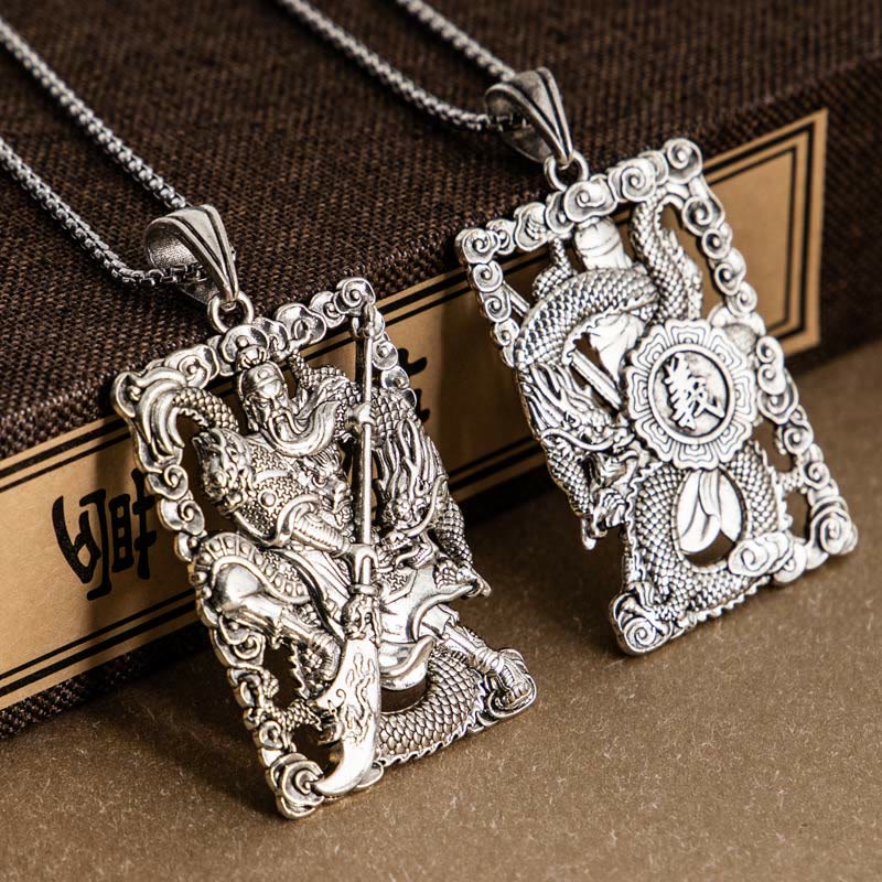 Buddha Stones Guan Gong Drago Nuvole di Buon Auspicio Collana Pendente Ricchezza