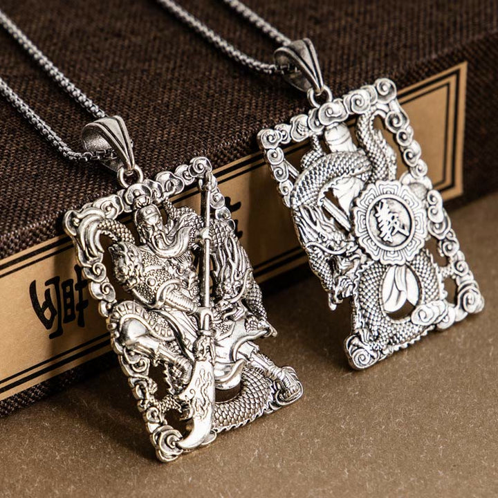 Buddha Stones Guan Gong Drago Nuvole di Buon Auspicio Collana Pendente Ricchezza