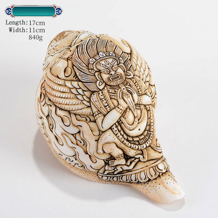 Decorazione di ricchezza di conchiglia di conchiglia di Avalokitesvara Buddha tibetano inciso a mano Shankha - Buddha Dorjé Phurba 17*11cm - image 26