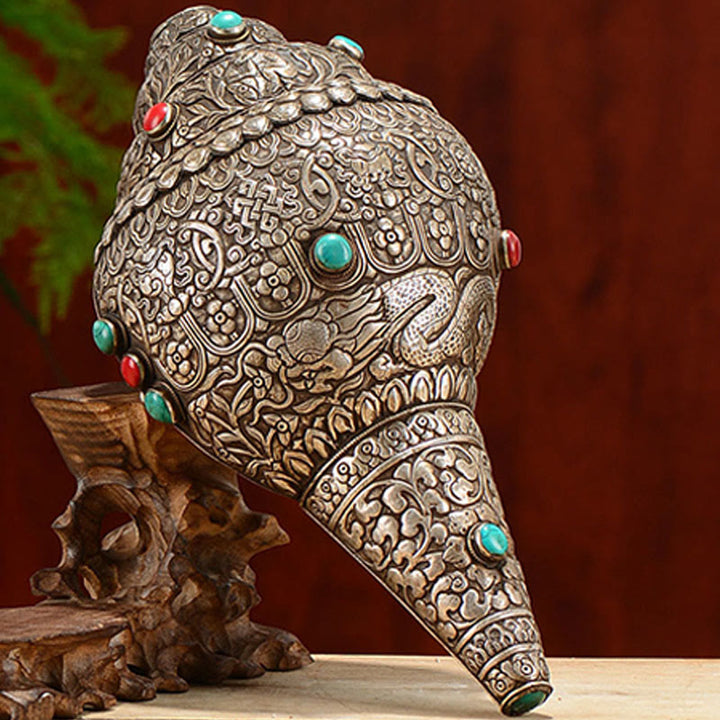Tibetano fatto a mano naturale Shankha inciso otto simboli di buon auspicio conchiglia fortunata decorazione per la casa